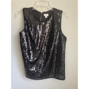J CREW Black Sparkly Sequin Shell Sleeveless Top Cocktail Holiday M NEW W Tags